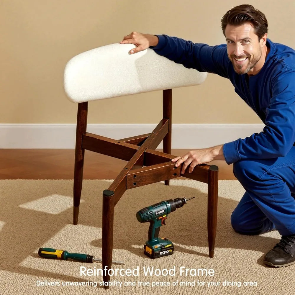 Dining Chairs Upholstered Solid Wood Dining Room Chairs, Mid Century Modern Fabric Kitchen Side Chairs with Ergonomic Curved