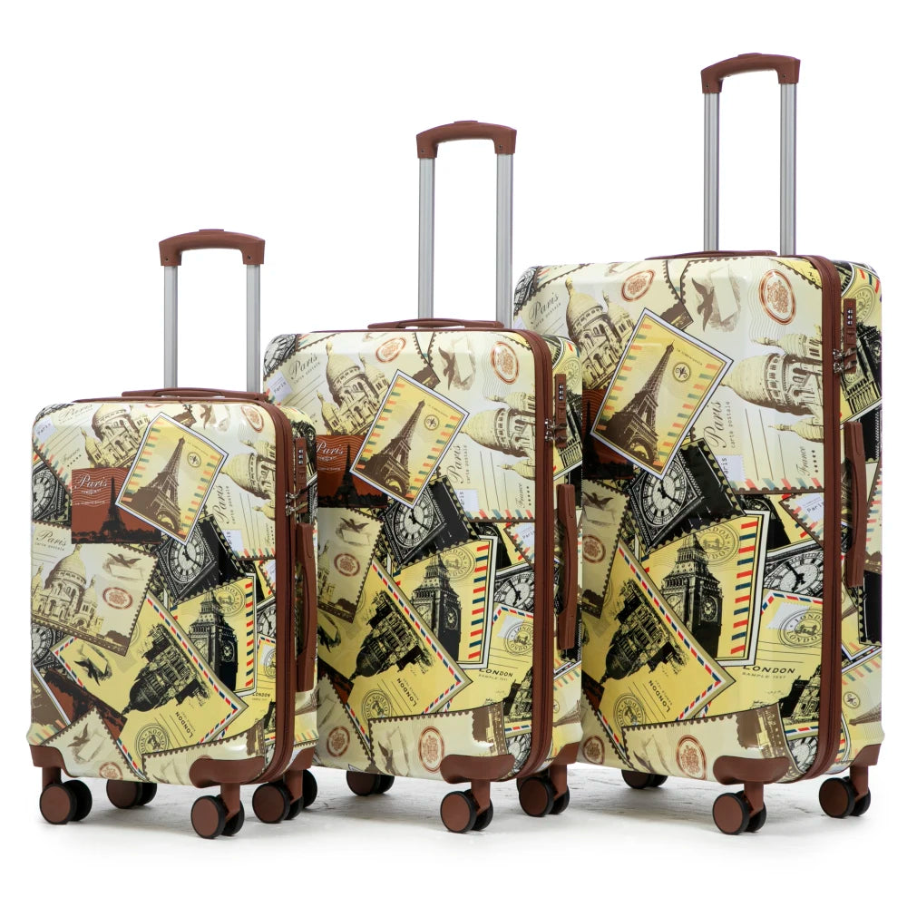 20"/24"/28" 3 pcs/set in PC Spinner Wheel Luggage, Carry on Suitcase, With Printed pattern and Combination Lock