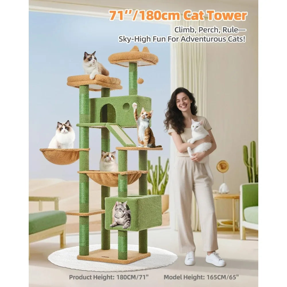 71-Inch Cat Tower for Indoor Cats Large Adult, Multi-Level Large Cat Condo, 8 Sisal Scratching Posts