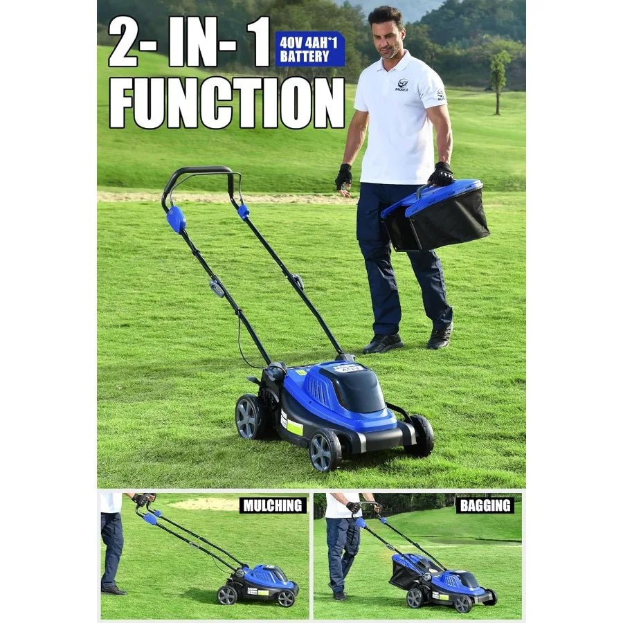 40V Brushless Cordless Electric Lawn Mower with 18 Cutting Width and 5 Adjustable Height Settings for Efficient Lawn Care Quick