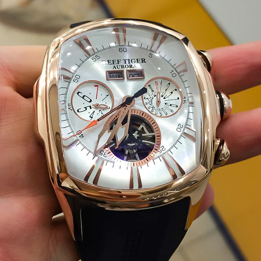 reef tiger brand men's fully automatic mechanical watch, business men's watch, personalized and fashionable men's sports watch