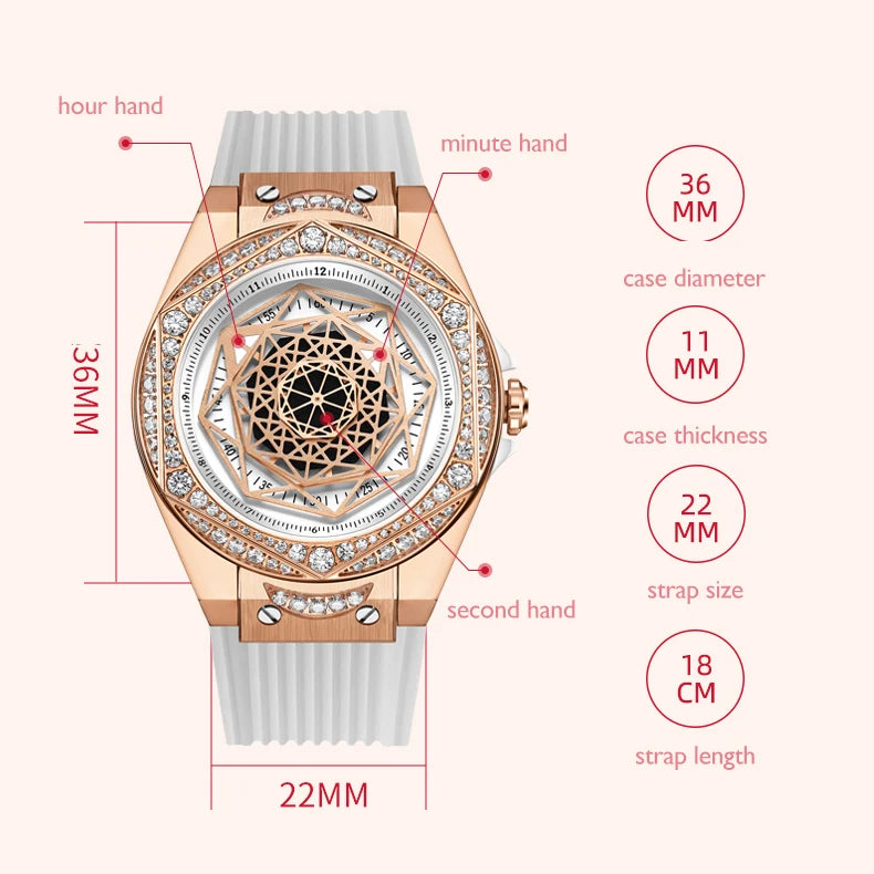 Hanbro Women Luxury Watch 36mm Ladies Vintage Quartz Wristwatch Luminous Waterproof Silicone Strap Fashion Dial