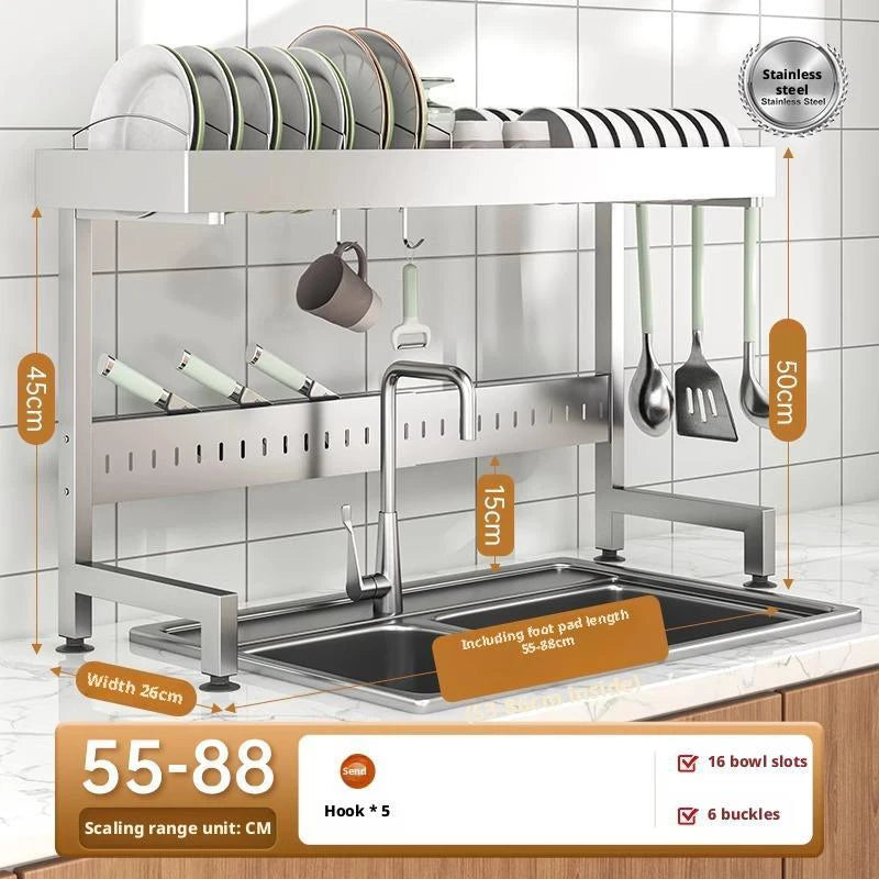 Adjustable Sink Drying Rack Over The Sink Dish Drying Holder Stainless Steel Kitchen Storage Dish Drainer Auto Drainage Hanger