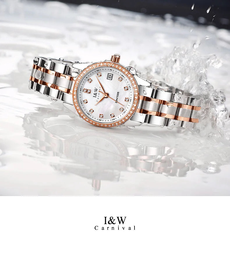 IW Brand Women's Watch Luxury Sapphire Mirror Casual Watches Waterproof Watch Women Fashion Dress Rhinestone WristWatch reloj