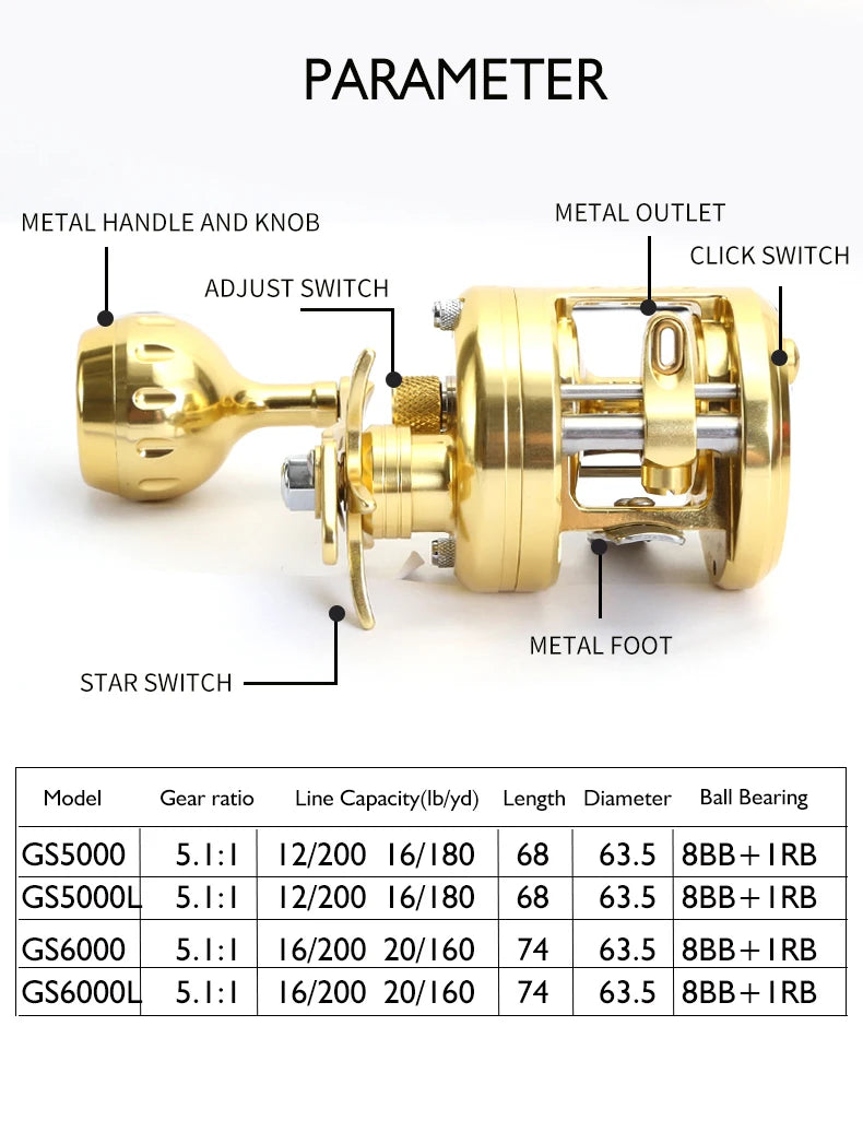 Newbility High Quality Jigging Reel 8+1BB 5.1:1 Fishing Reels Trolling Fishing Reel