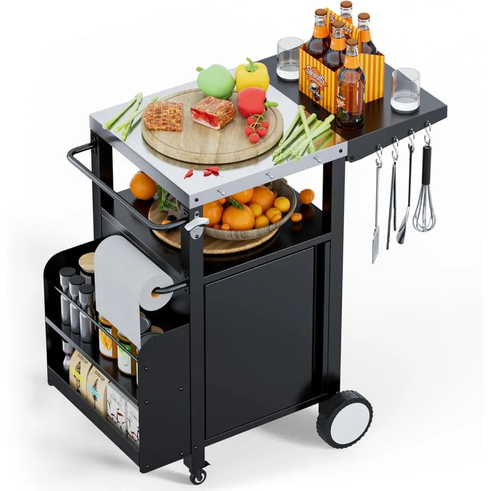 Outdoor Grill Cart with Storage,Movable Modular BBQ Cart,Waterproof Patio Kitchen Island with Hooks and Spice Rack