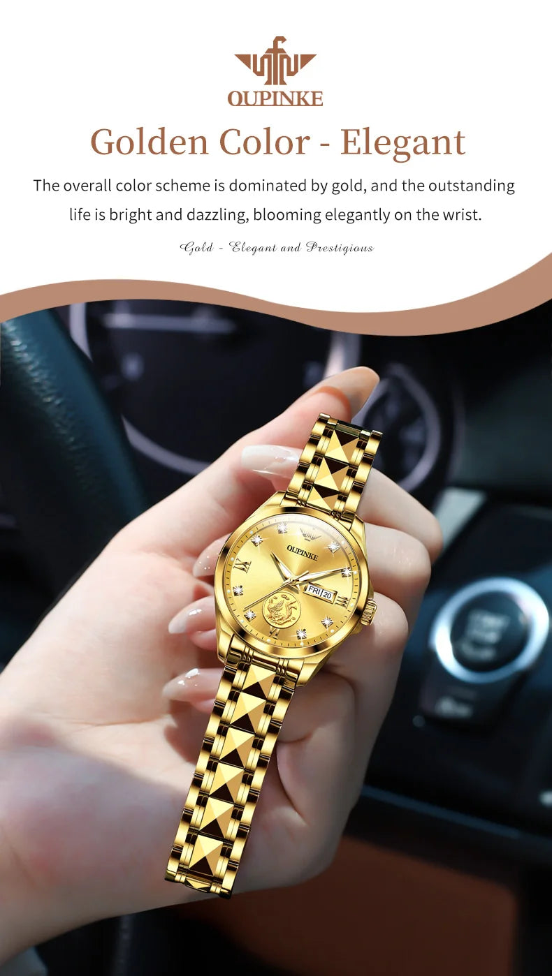 OUPINKE 3259 Real Gold Phoenix Women Watch Luxury Swiss Certified Automatic Mechanical Watch Elegant Travel Dress Women Watch