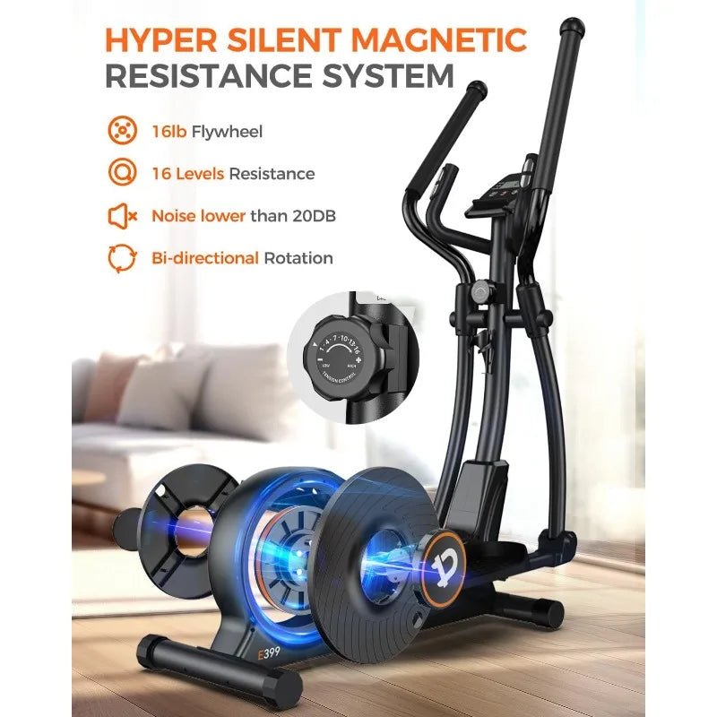 pooboo Elliptical Machine, Elliptical Exercise Machine with16-Level Resistance & Hyper-Quiet Magnetic Driving System
