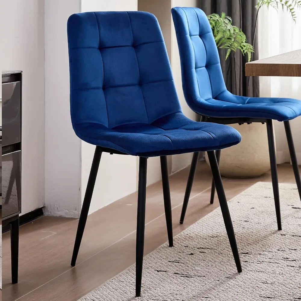 Velvet Dining Chair Set of 4, Modern Mid Century Upholstered Fabric Kitchen Chairs with Adjustable Pads,Sturdy Metal Legs Armles