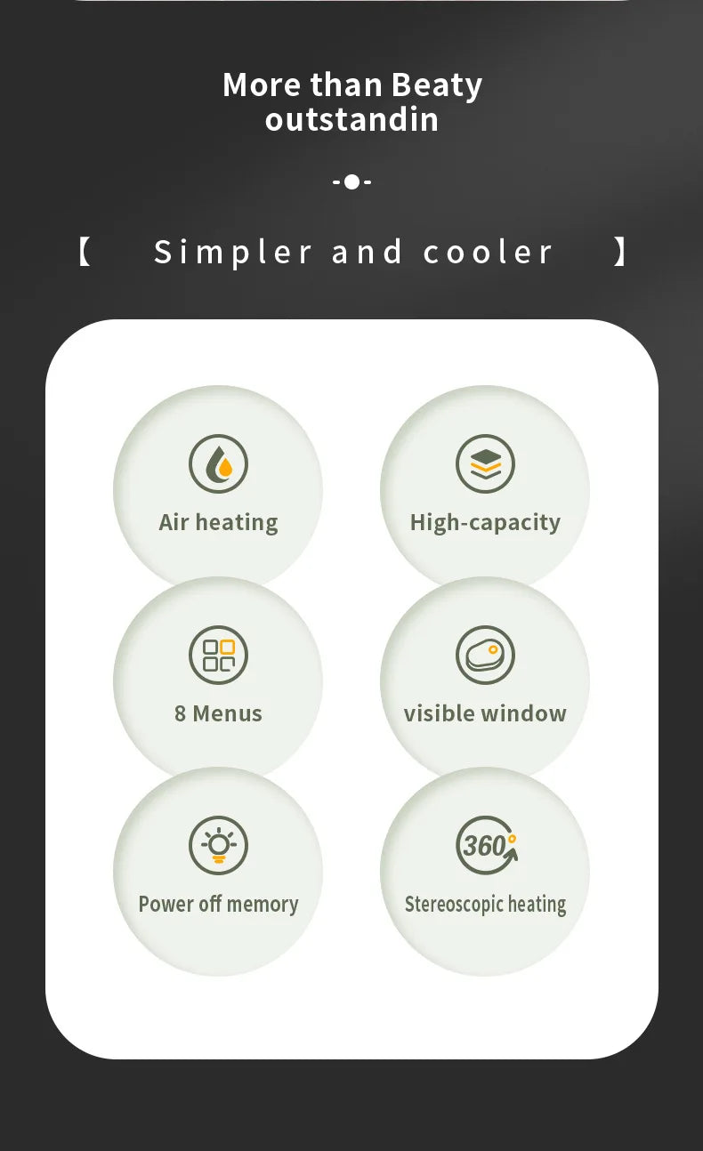 Multifunction Visible Air Fryer Stainless Steel Shell 8L Thermal Cycle Oil-free Non-Stick Touch Screen Electric Frying Oven
