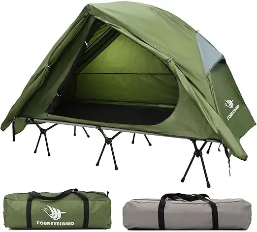 4-in-1 Camping Cot Tent, Foldable Elevated Tent Set for 1 Person to Use, Elevated Camping Bed Tent for Outdoor Hiking, Camping