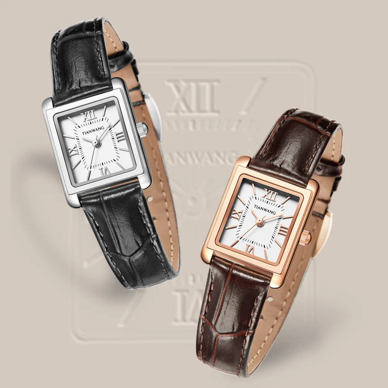 Elegance Leather Watch TIANWANG Luxury Square Women Genuine Leather Japanese Movement Minimalist Dress Wristwatch 3ATM