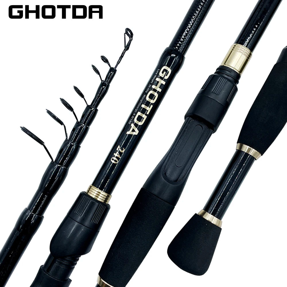 GHOTDA 1.6-2.4m Carbon Fiber Telescopic Lure Fishing Rod and Reel Combo Top Quality Casting Fishing Pole Spinning Reel Set Pesca