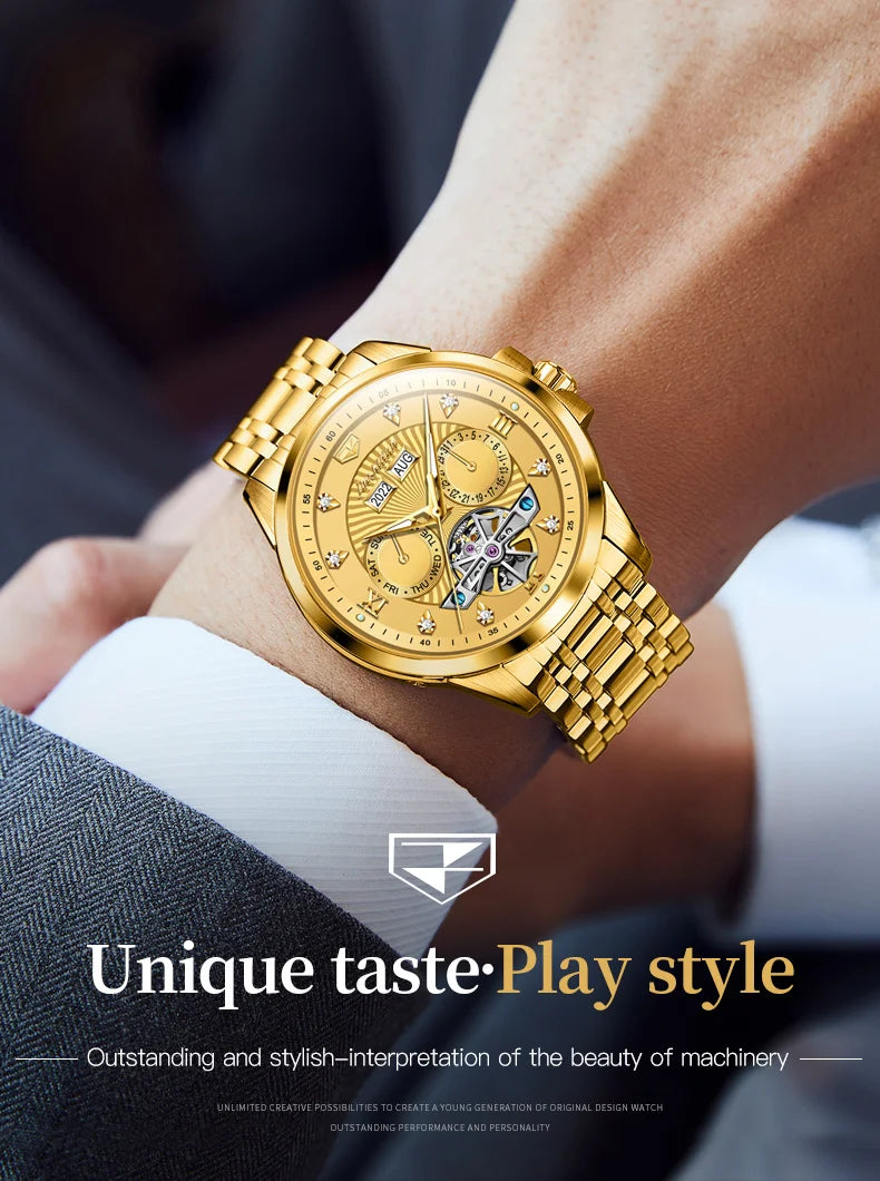 JSDUN 8911 Men's Watch High Quality Waterproof Luminescent Automatic Mechanical Watch Luxury Brand Multi functional Men's Watch