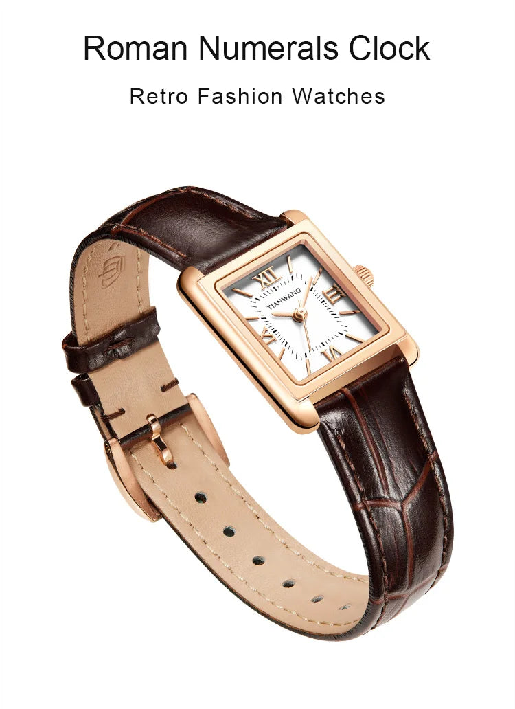 Elegance Leather Watch TIANWANG Luxury Square Women Genuine Leather Japanese Movement Minimalist Dress Wristwatch 3ATM