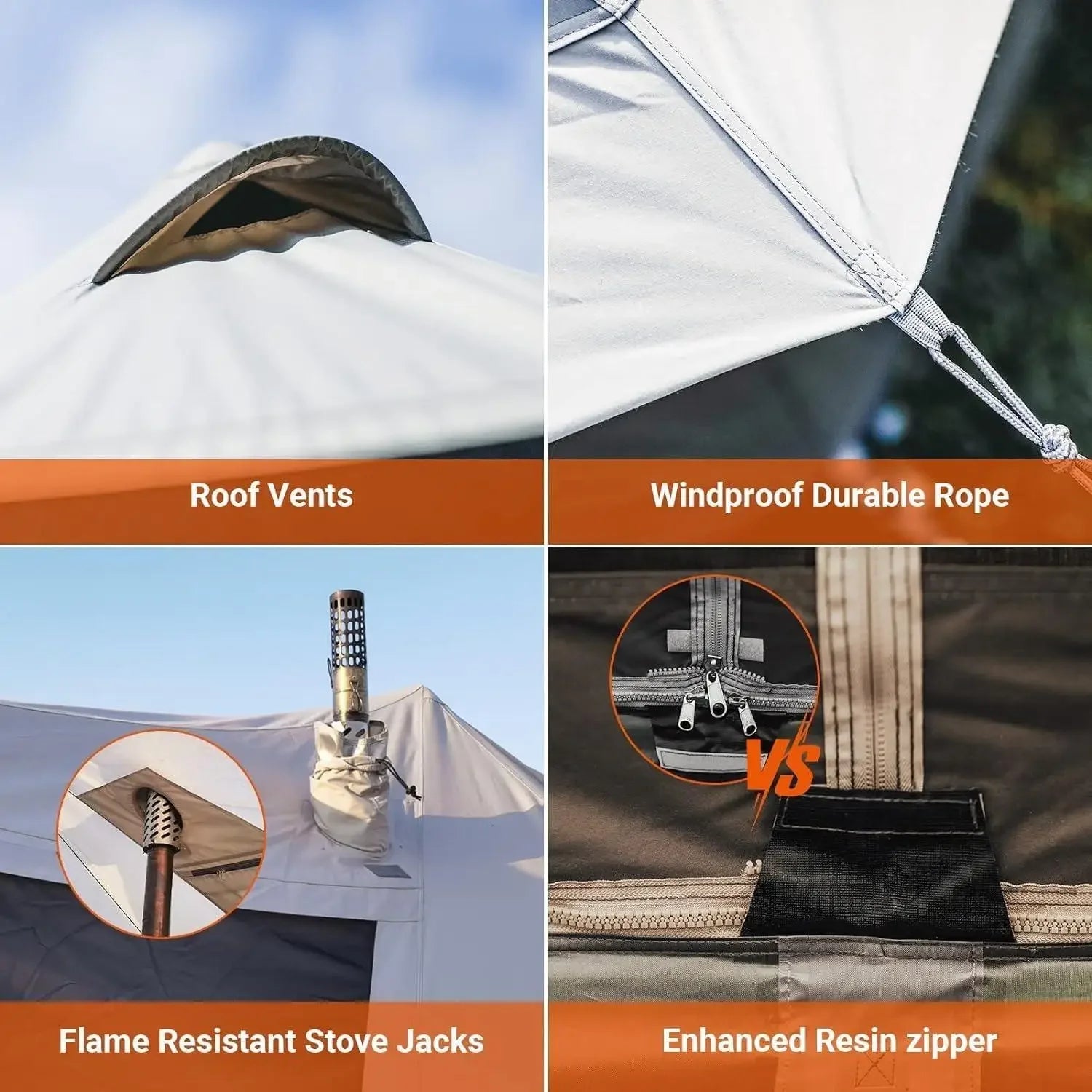 YC-Canvas Bell Yurt Tents, 4 Seasons Large Waterproof & Windproof Luxury Glamping Tent w/Stove Jack for Family Outdoor Camping,