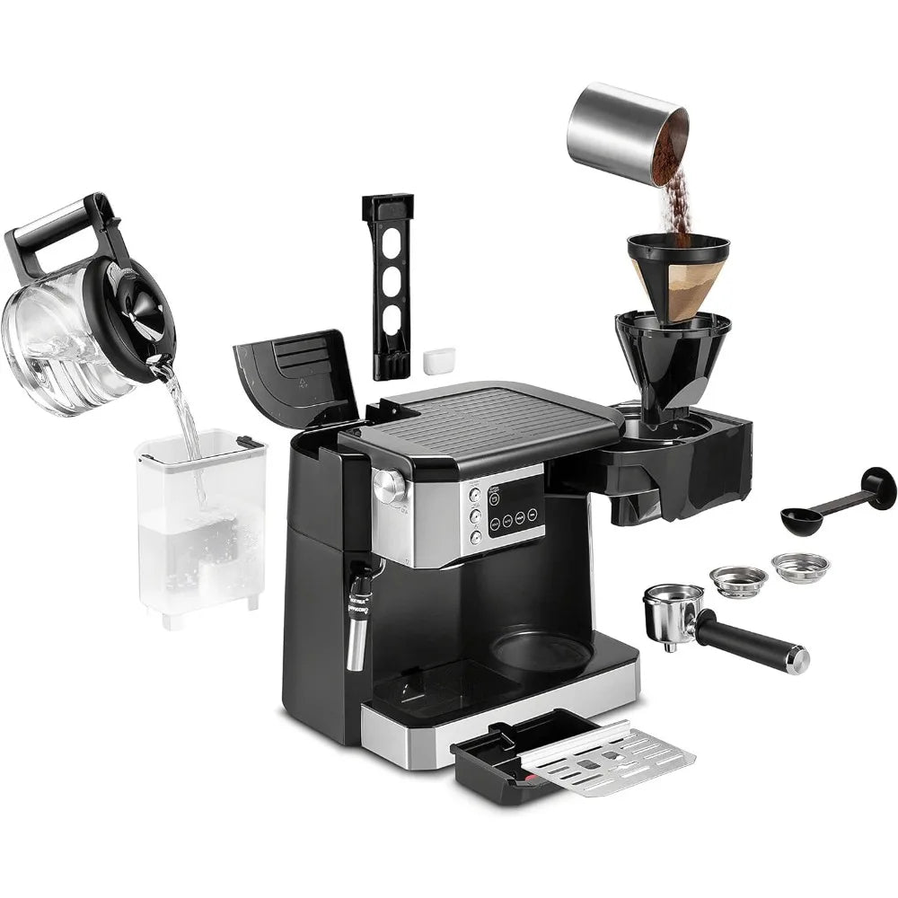 All-in-One Combination Coffee Maker & Espresso Machine + Advanced Adjustable Milk Frother for Cappuccino & Latte