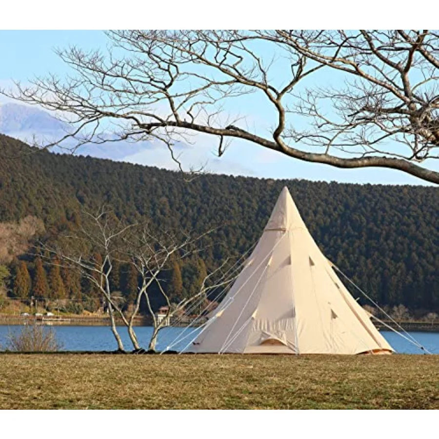 Canvas Family Camping Tent 45 Person 4 Season Glamping Tent with Stove Jack and Windproof Weather Resistant Bell