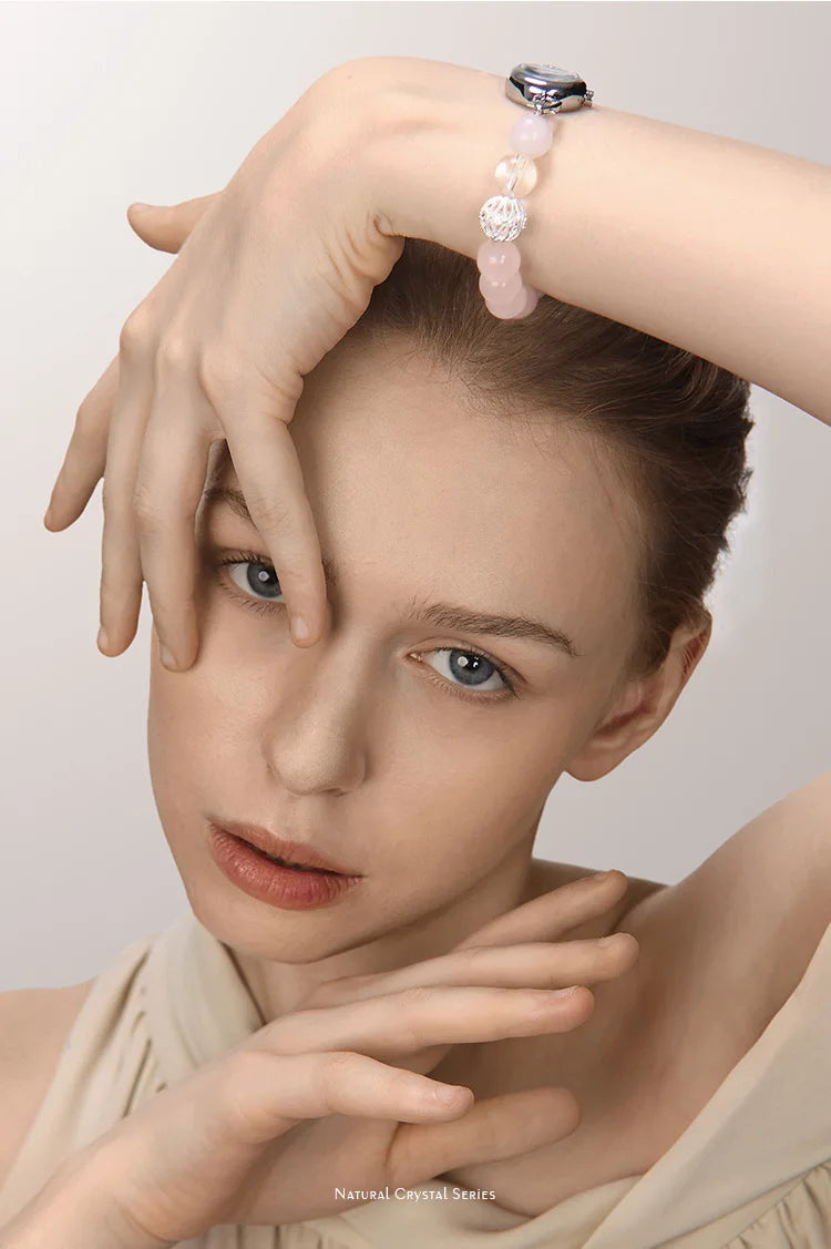 TIMETOKEN T495LS-D2 2025 New Style Womens Watch Natural Rose Quartz Fashionable & Versatile