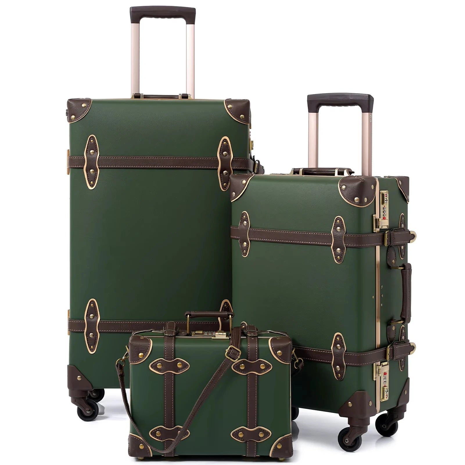 Urecity Vintage Luggage Set Lightweight Trolley Travel Suitcase On Wheels Retro Rolling Luggage 26 "+20" +12 "