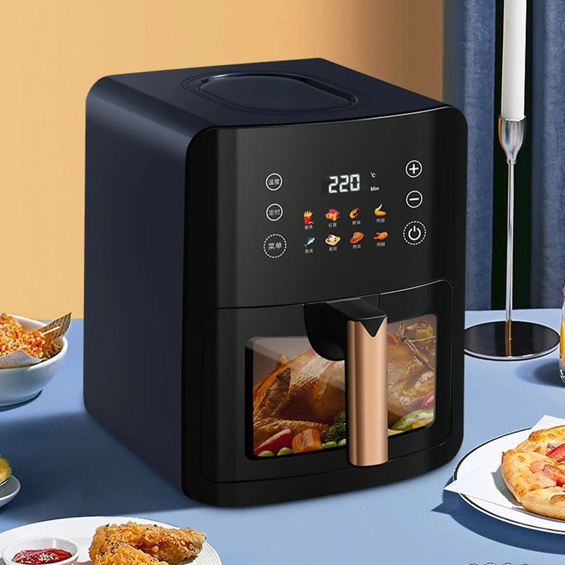 5L Electric Deep Fryer with LCD Display Smart Automatic Glass Oven Air Fryer for Household Food Processing And Baking
