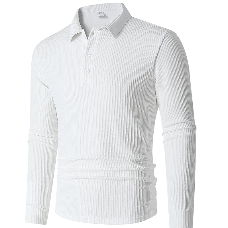 2025 new arrive Men's T-shirt knitted lapel business button slim fit long sleeved polo shirt
