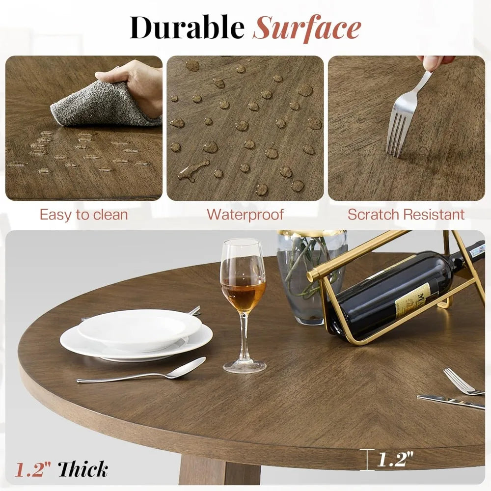 Round Solid Wood Dining Table Set for 4, 5-Piece Mid-Century Kitchen & Dining Room Furniture with Padded Chairs, Space