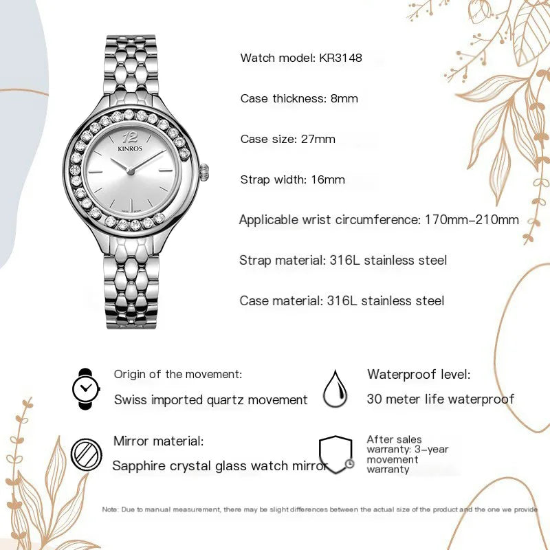 KINROS Women's pulsera Watch Accessories Elegant Luxury Diamonds, Free Shipping, Best Selling 2023, Gift, Sapphire Waterproof
