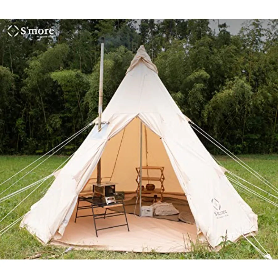 Canvas Family Camping Tent 45 Person 4 Season Glamping Tent with Stove Jack and Windproof Weather Resistant Bell