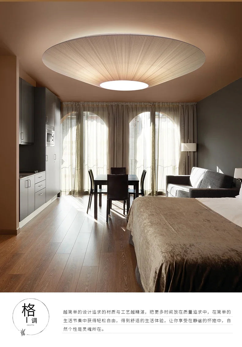 2024 Ceiling Light Simple Round Whtie Fabric Planted Lamp Foyer Creative Flying Saucer Light Restaurants Hotel Lobby Lighting