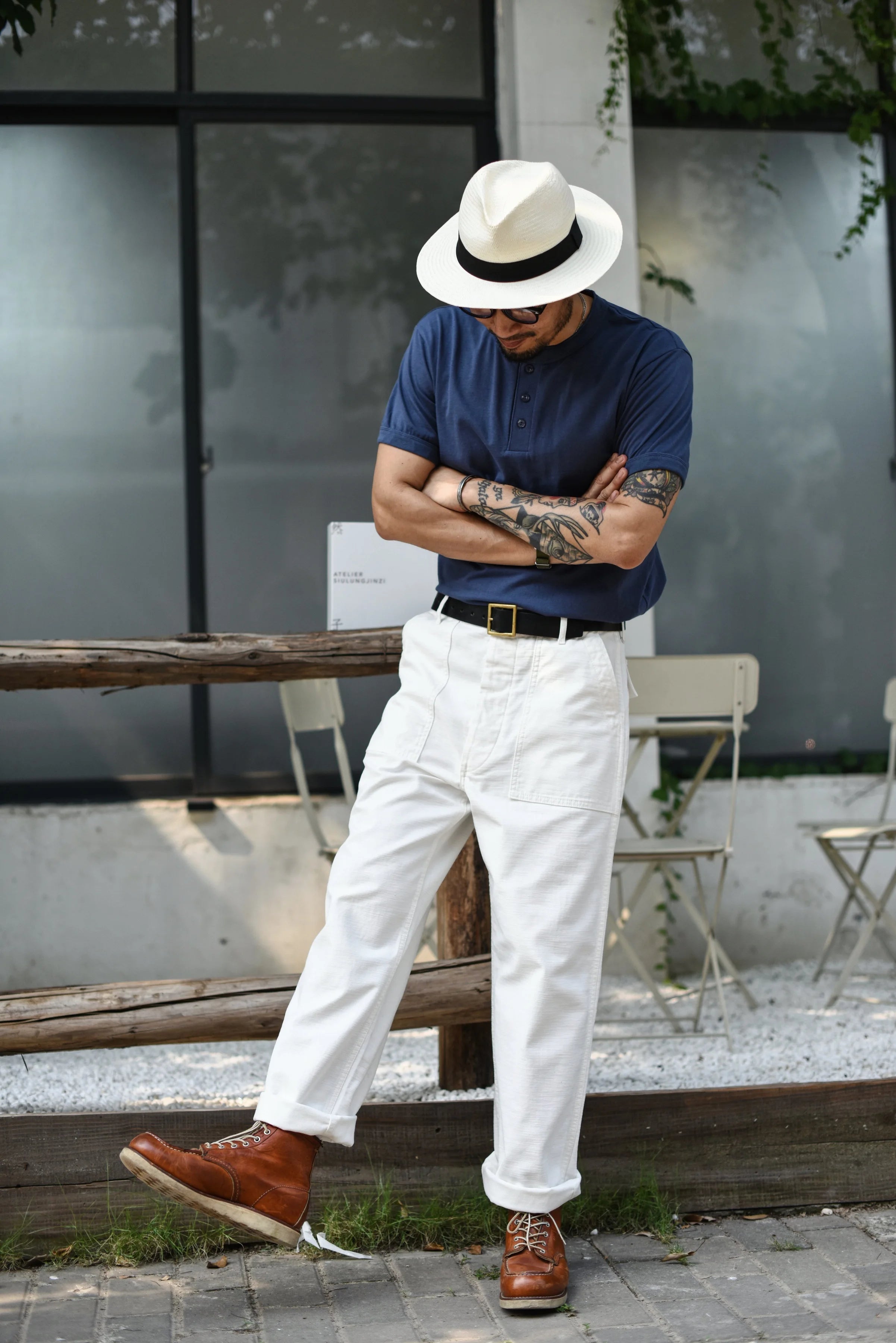 SauceZhan OG107 Fatigue Utility Pants Classic Olive Sateen Men's Baker Pants Satin Cotton Original Loose Fit