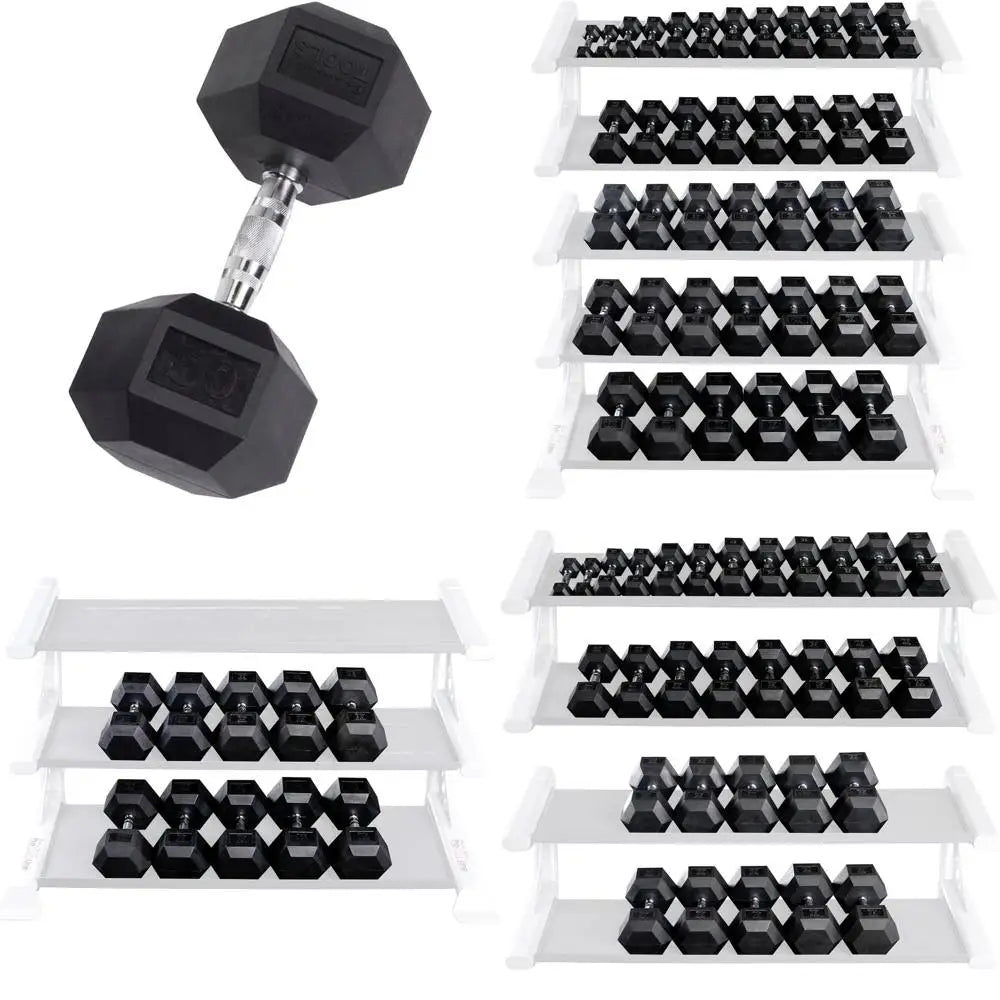 Rubber-Coated Hexagonal Dumbbells for Men and Women - Strength Training and Body Building Hand Weights