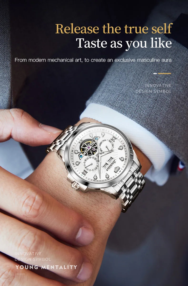 JSDUN 8911 Men's Watch High Quality Waterproof Luminescent Automatic Mechanical Watch Luxury Brand Multi functional Men's Watch