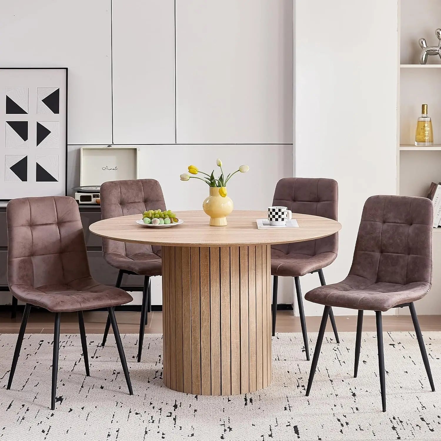 Velvet Dining Chair Set of 4, Modern Mid Century Upholstered Fabric Kitchen Chairs with Adjustable Pads,Sturdy Metal Legs Armles