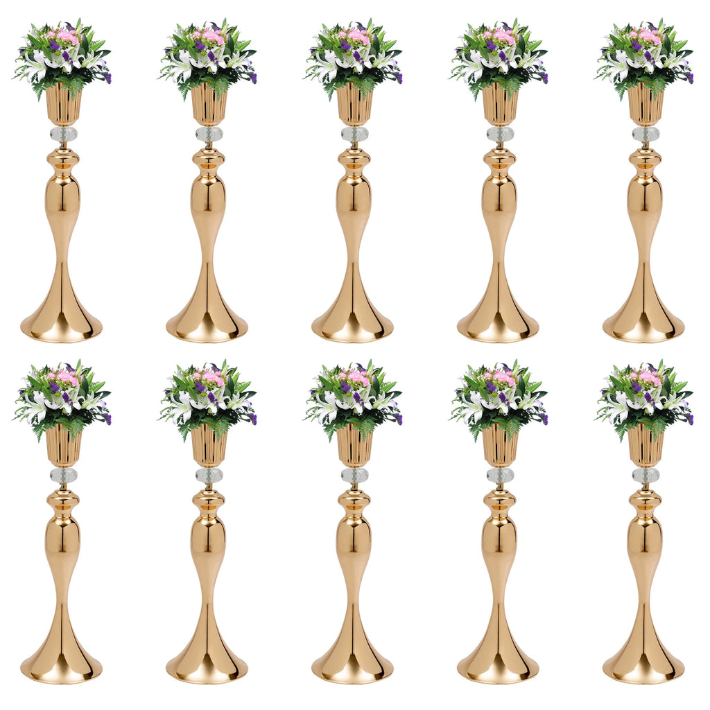 10 Pcs Gold Vase for Wedding Centerpieces, Metal Flower Trumpet Vase with Crystal Bead