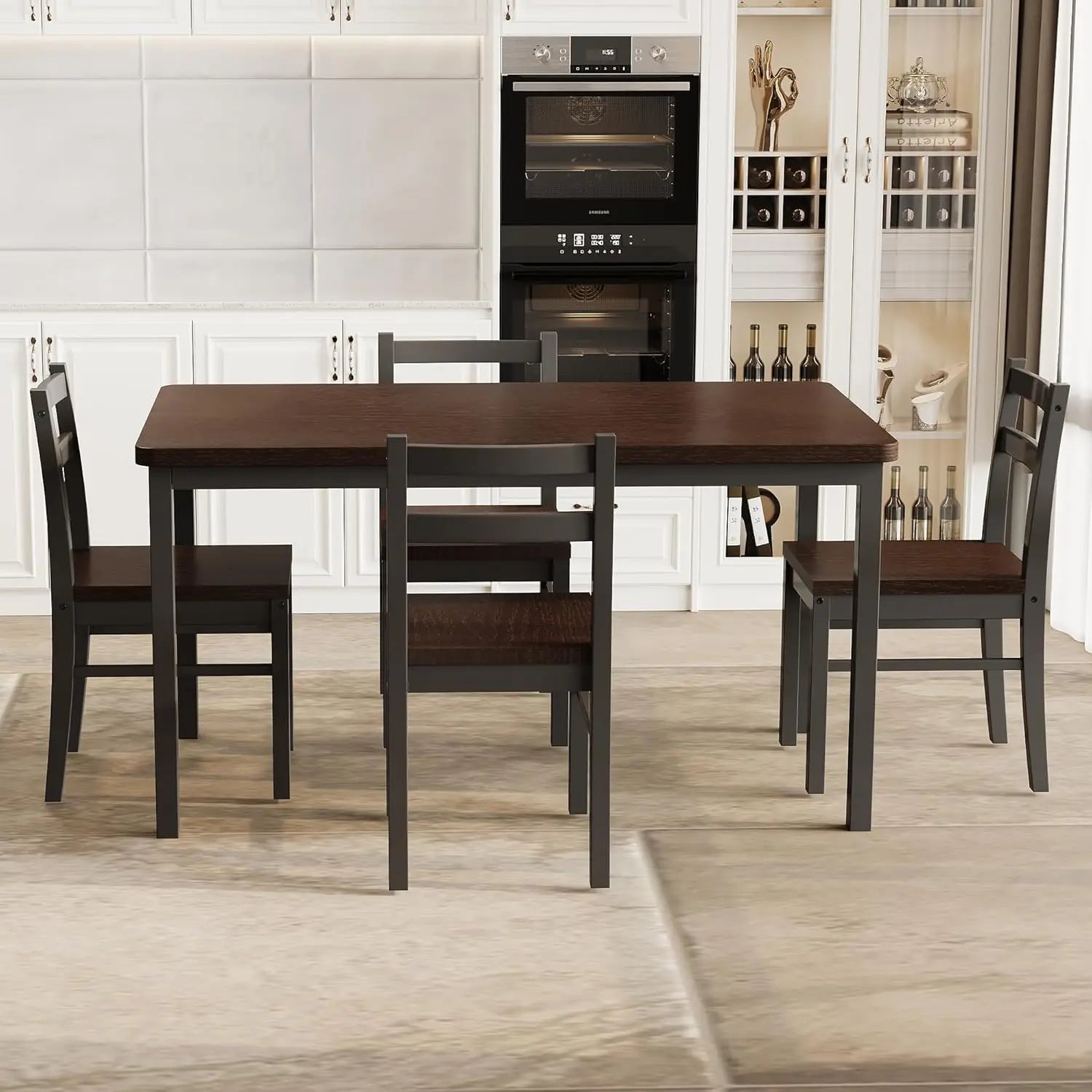 Solid Wood Dining Table Set for 4, Farmhouse Rectangular Table and 4 Chairs Set for Kitchen, Living Room, Breakfast Nook