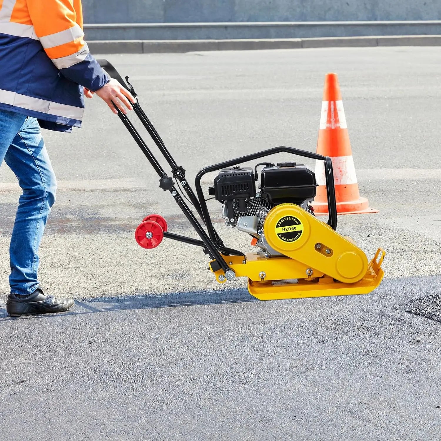 Plate Compactor 7HP 212cc Gas Engine 5,600 VPM 4200 lbs Force Vibratory Compaction Tamper for Walkways Patios Paver Landscaping
