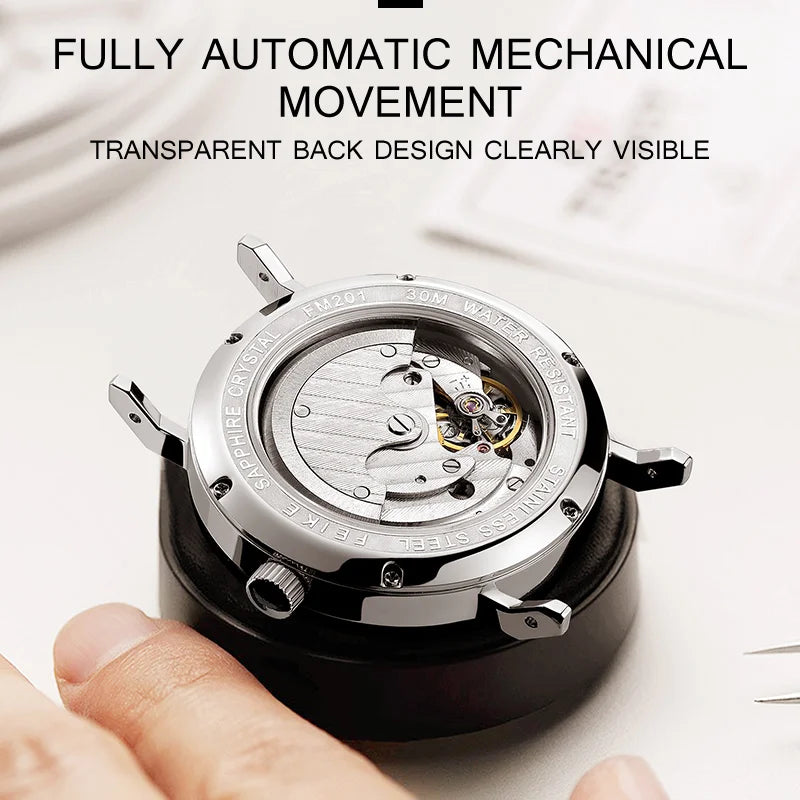 FEICE Unisex Wristwatch Bauhaus Men's Watches Automatic Mechanical Watch Stainless Steel Waterproof Casual Fashion Watch FM201