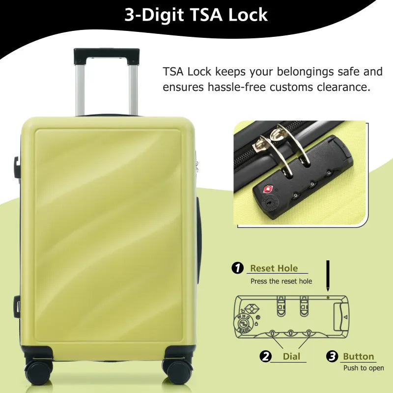 Set 3 Piece Lightweight Durable ABS Suitcases With Spinner Wheels And TSA Lock Carry On Checked Travel Lage Ergonomic Design