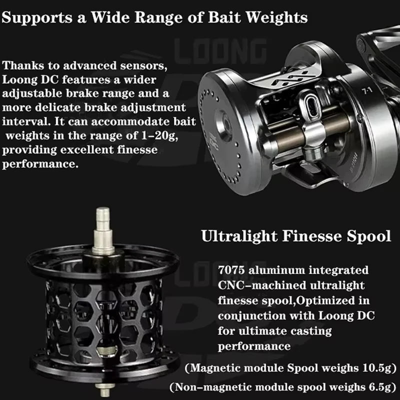 LOONGZE Airlite B100 B101 HG DBC-II Baitcasting Reel BFS Bait Finesse All Metal Magnetic Brake Casting Reel for Bass Trout