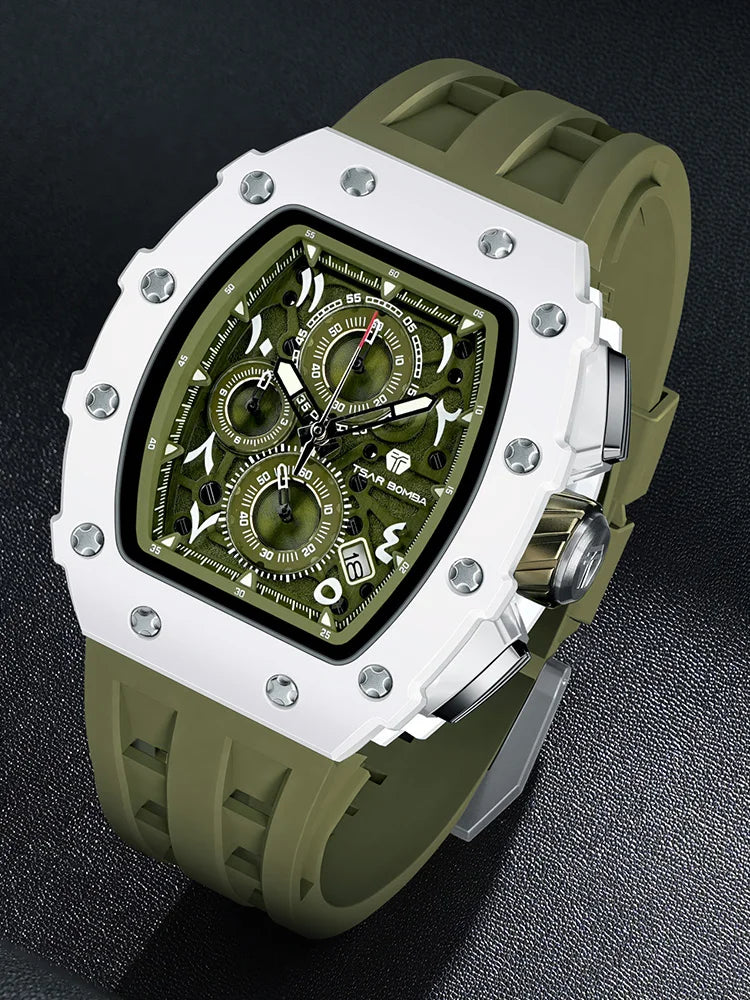 TSAR BOMBA Watch for Men Luxury Brand Tonneau Design Waterproof Clock Stainless Steel Wristwatch Fashion Rectangle Mens Watch