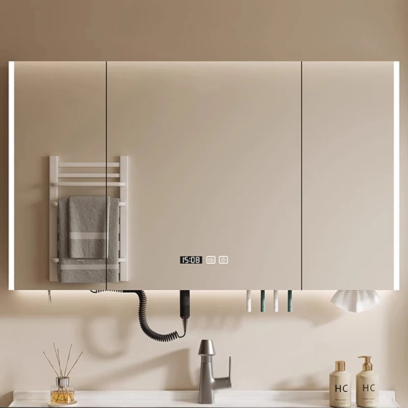 Nordic Luxury Smart Bathroom Mirror Cabinet Wall-mounted LED Light Anti-fog Bathroom Mirror Simple Bathroom Furniture FYBC