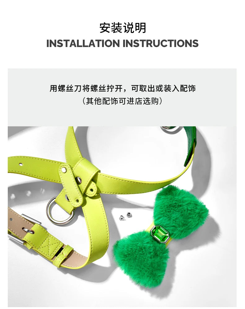 Pink Bowtie Harness Dog Cat Collar Leash Pet Product Soft Fluffy Bow Accessories Poodle Schnauzer Papillon Cats Collars