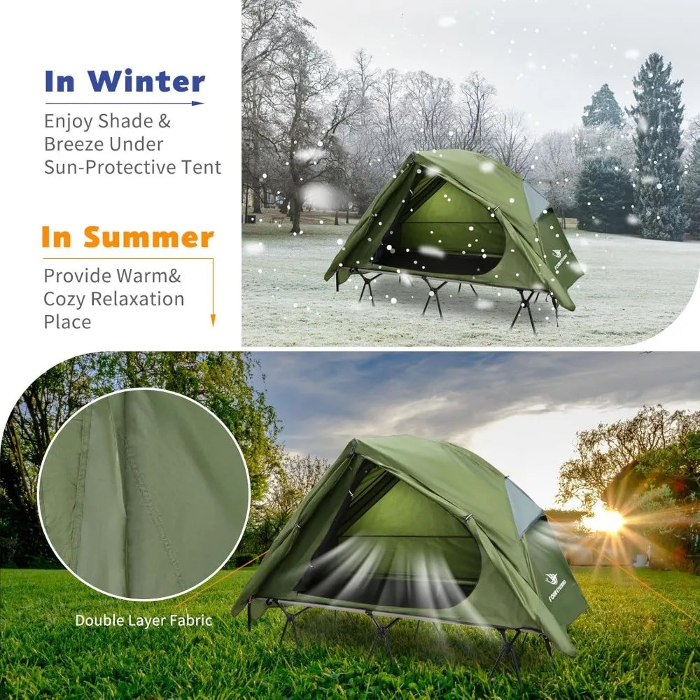 4-in-1 Camping Cot Tent, Foldable Elevated Tent Set for 1 Person to Use, Elevated Camping Bed Tent for Outdoor Hiking, Camping