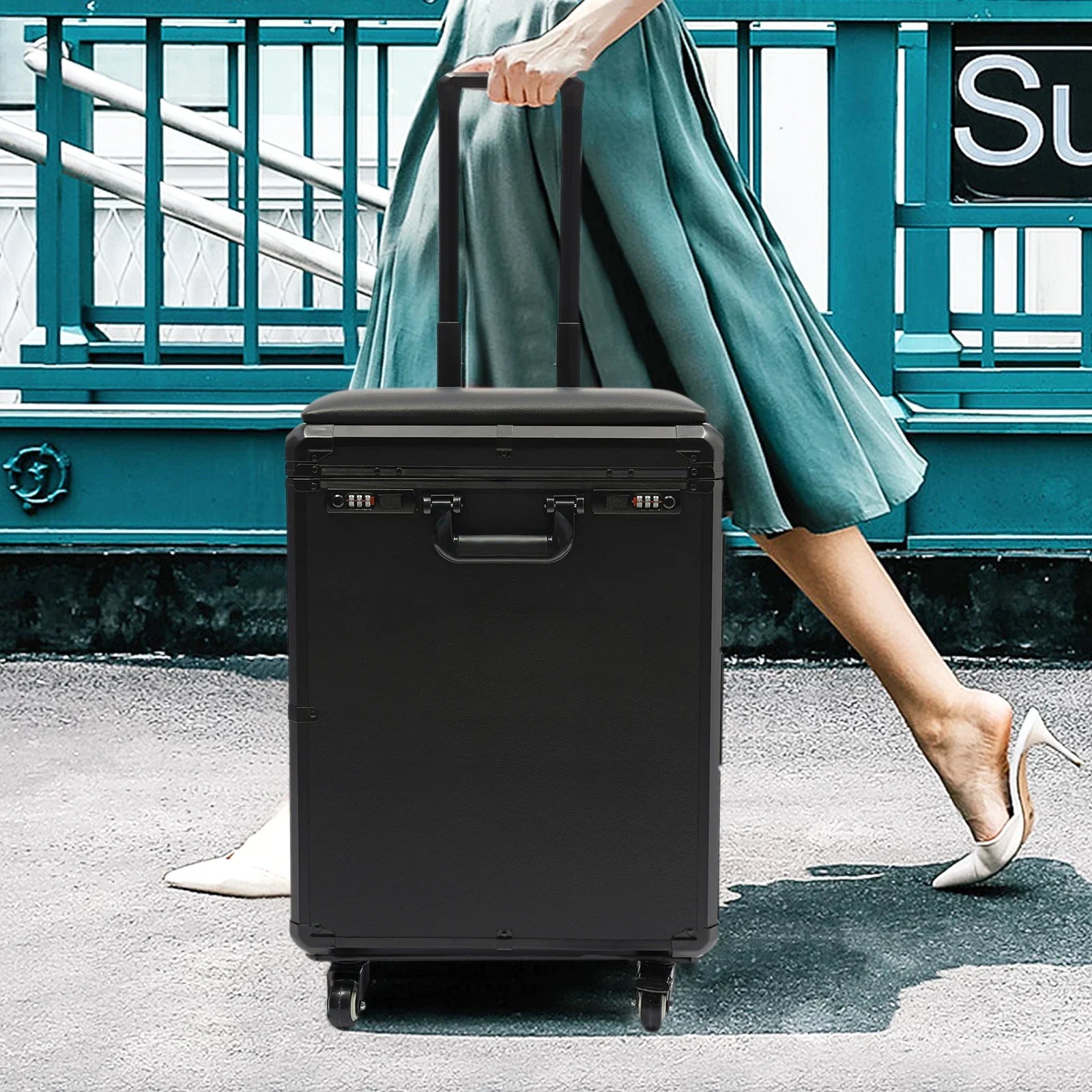 Modern 3-Drawer Makeup Storage Case Acrylic Top with Combination Lock Spacious Cosmetics Organizer