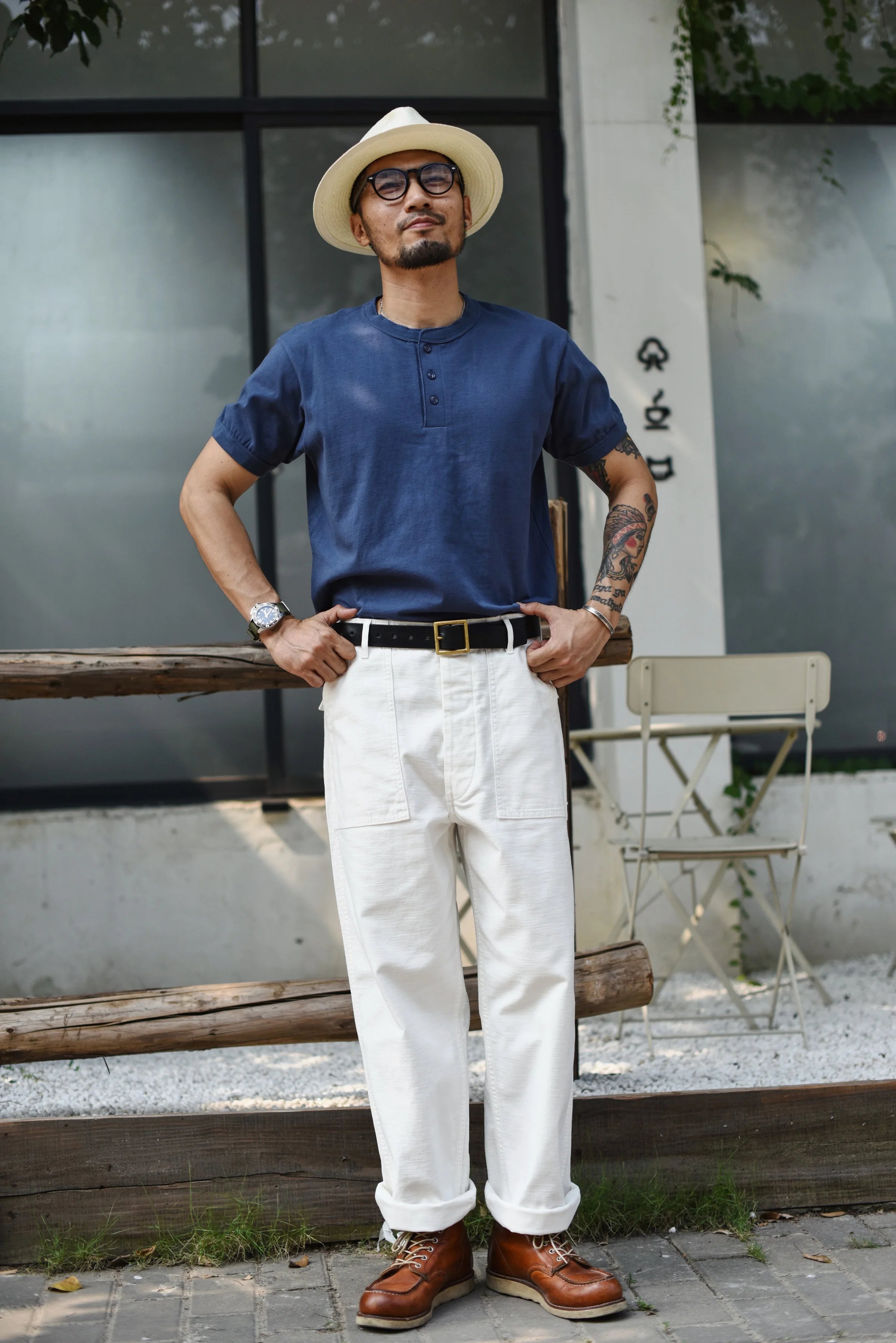 SauceZhan OG107 Fatigue Utility Pants Classic Olive Sateen Men's Baker Pants Satin Cotton Original Loose Fit