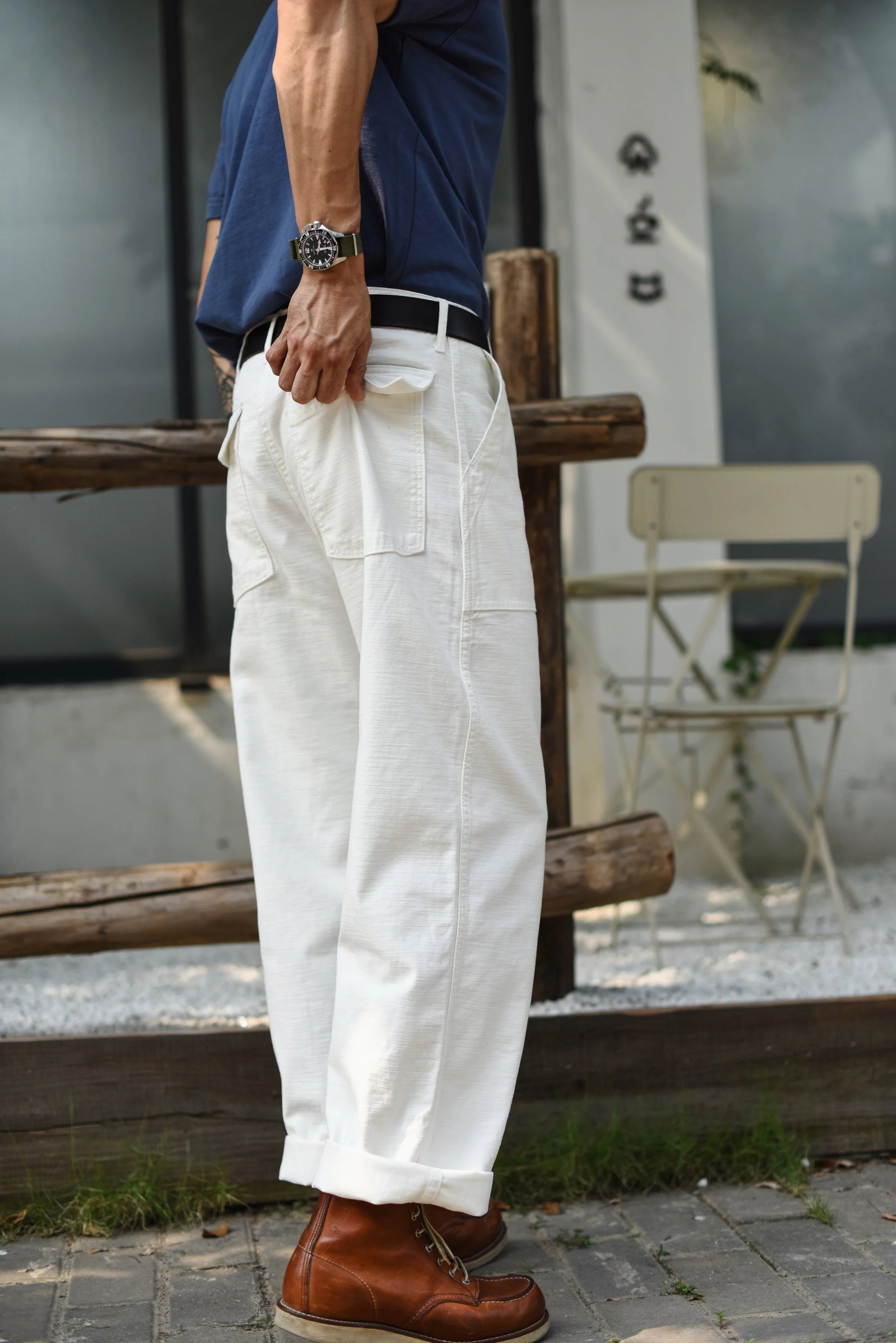 SauceZhan OG107 Fatigue Utility Pants Classic Olive Sateen Men's Baker Pants Satin Cotton Original Loose Fit