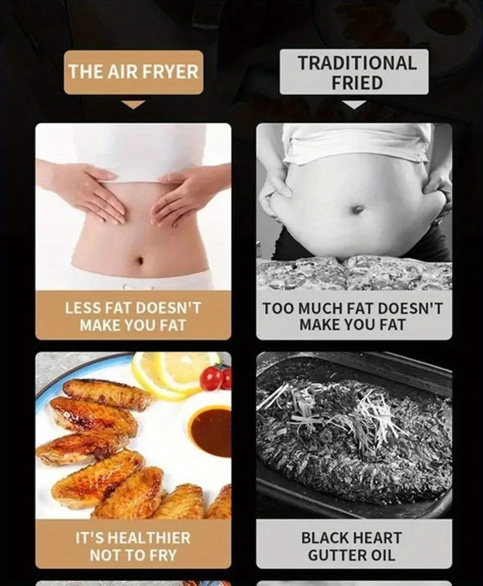 6L Large Capacity Digital Touch Air Fryer Multi Use Non Stick Energy Saving Easy Clean Oven For Household Kitchen Cooking