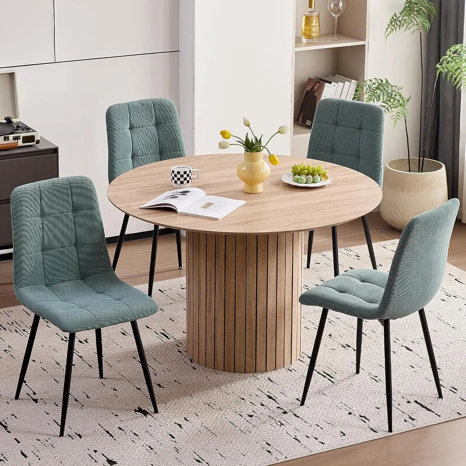 Velvet Dining Chair Set of 4, Modern Mid Century Upholstered Fabric Kitchen Chairs with Adjustable Pads,Sturdy Metal Legs Armles