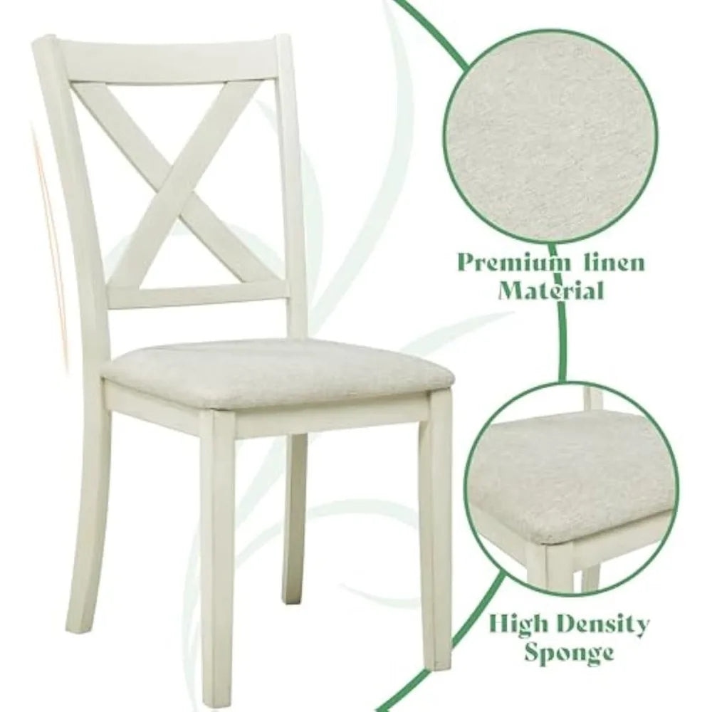 7-Piece Farmhouse Solid Wood Dining Table Set with 6 Upholstered Chairs, 60" Space Saving Dinner Table & Chairs